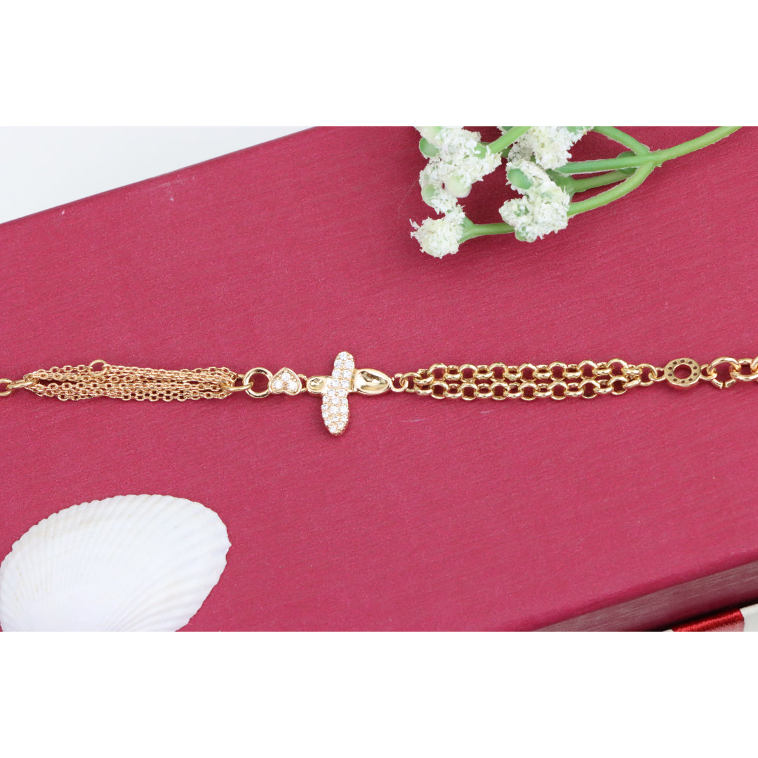 Elegant Rose Gold Plated Bee Charm Bracelet with Dual Chain Design, XPBL0923 (2093-2)