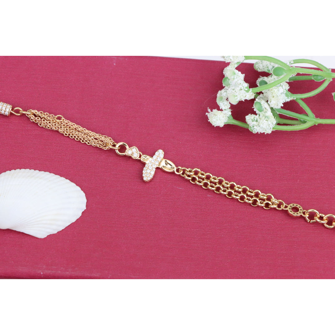 Elegant Rose Gold Plated Bee Charm Bracelet with Dual Chain Design, XPBL0923 (2093-2)