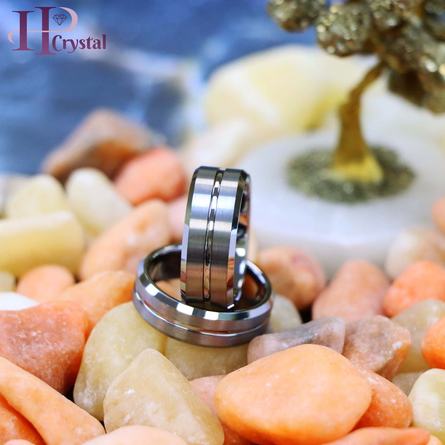 Shiny Grooved Center Brushed Sides Tungsten Ring