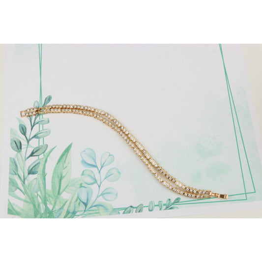 Elegant Double Layer Rose Gold Bracelet with Hexagonal Crystals, XPBL0924 (2093-3)