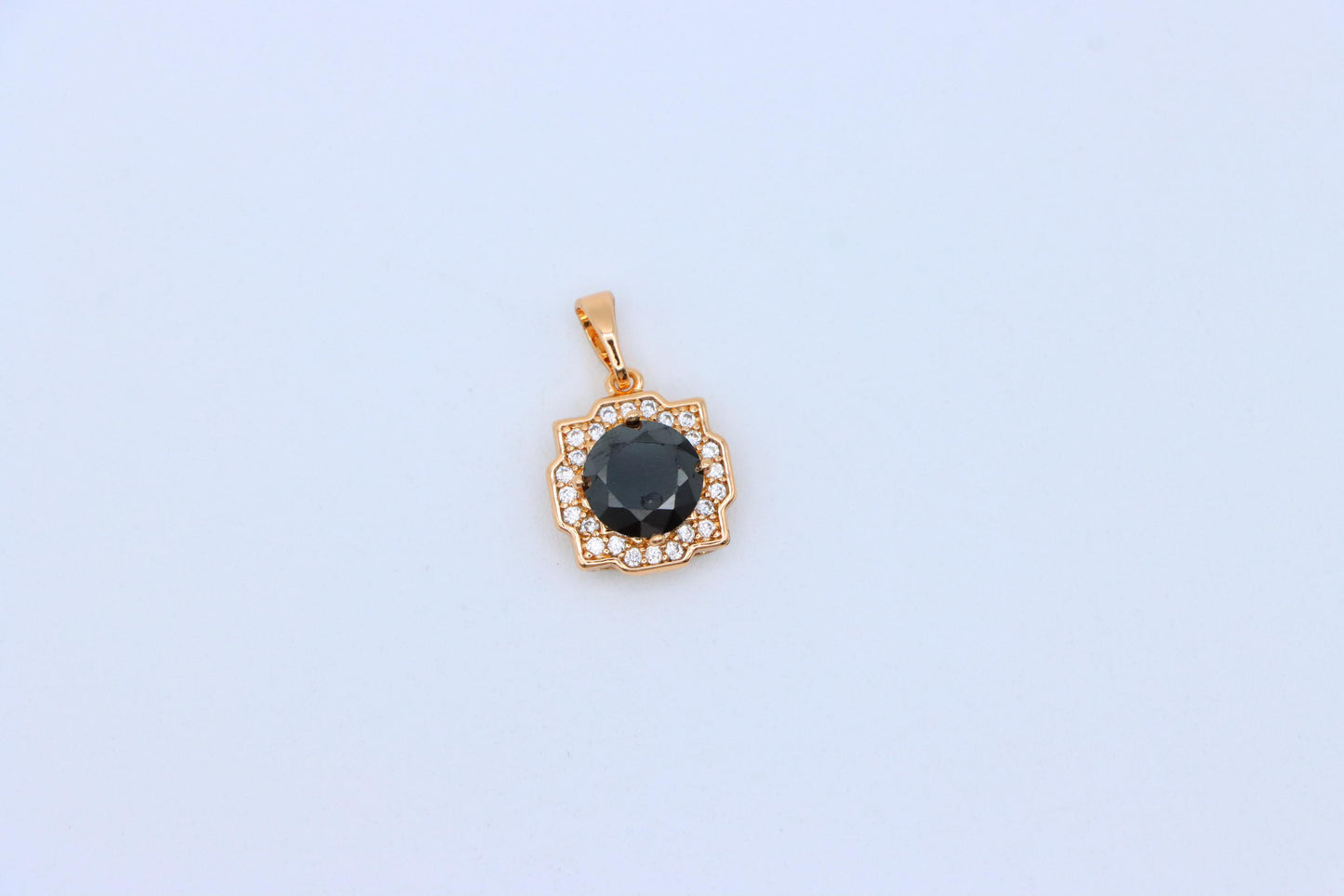 Black Round Pendant with White Halo in Rose Gold, XPPT1635 (2149-6)