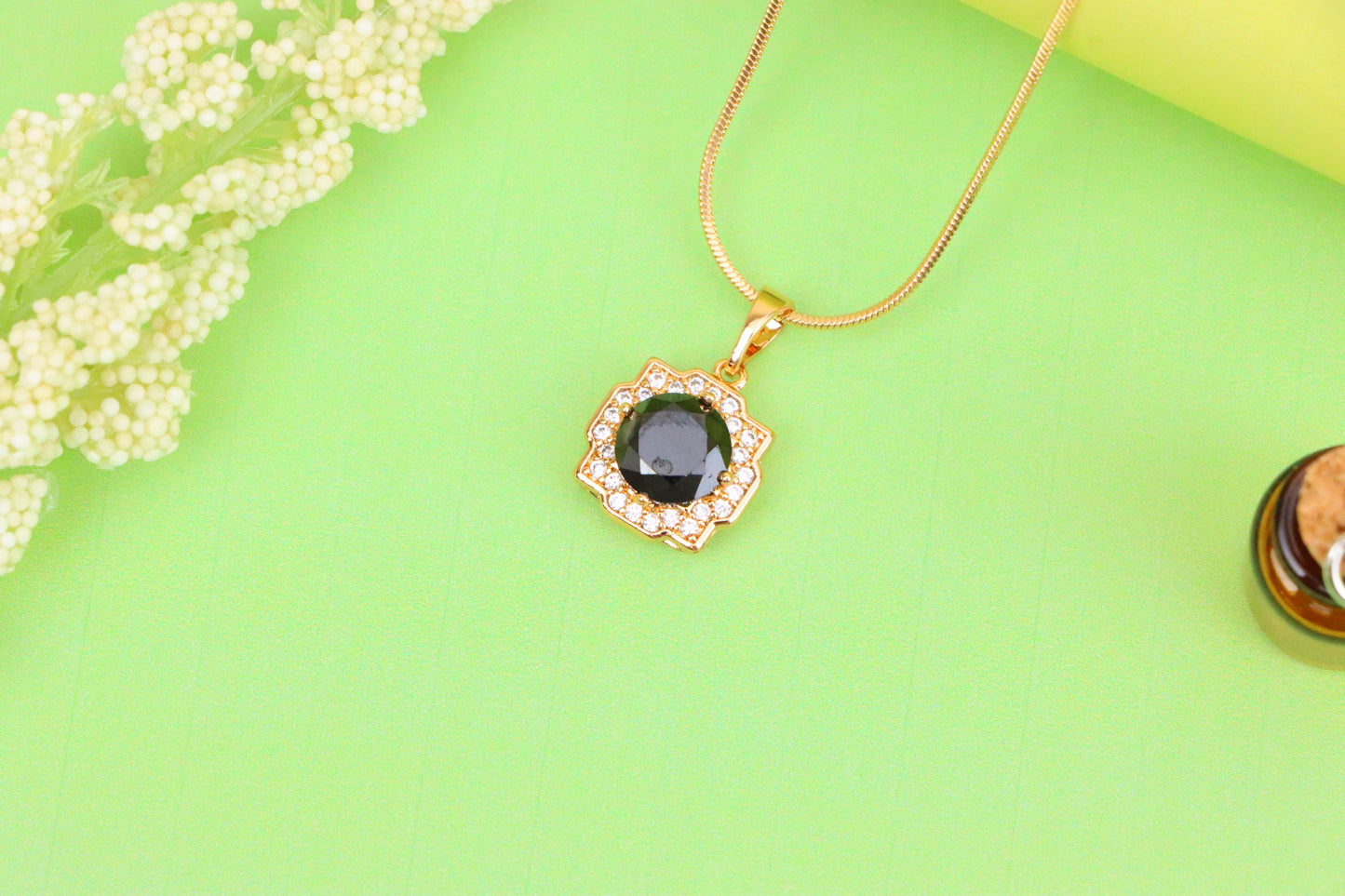 Black Round Pendant with White Halo in Rose Gold, XPPT1635 (2149-6)