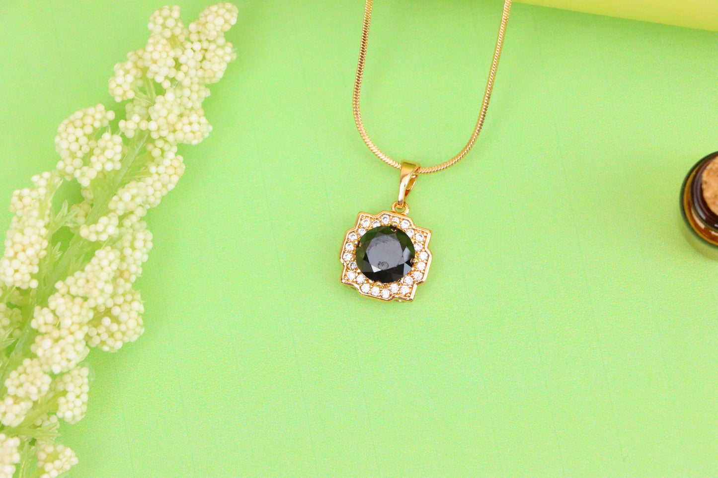 Black Round Pendant with White Halo in Rose Gold, XPPT1635 (2149-6)
