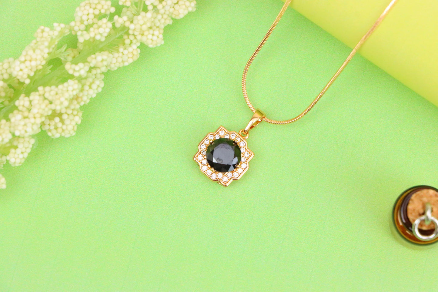Black Round Pendant with White Halo in Rose Gold, XPPT1635 (2149-6)
