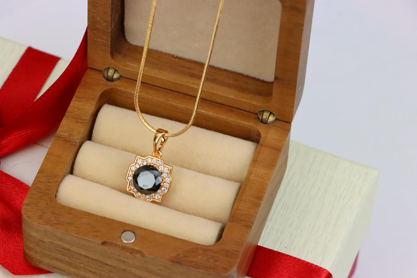 Black Round Pendant with White Halo in Rose Gold, XPPT1635 (2149-6)