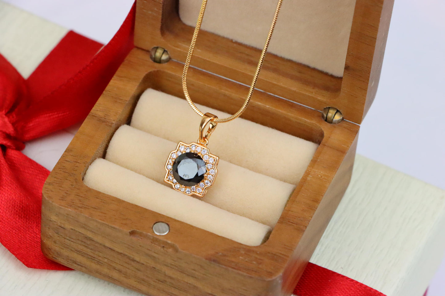 Black Round Pendant with White Halo in Rose Gold, XPPT1635 (2149-6)