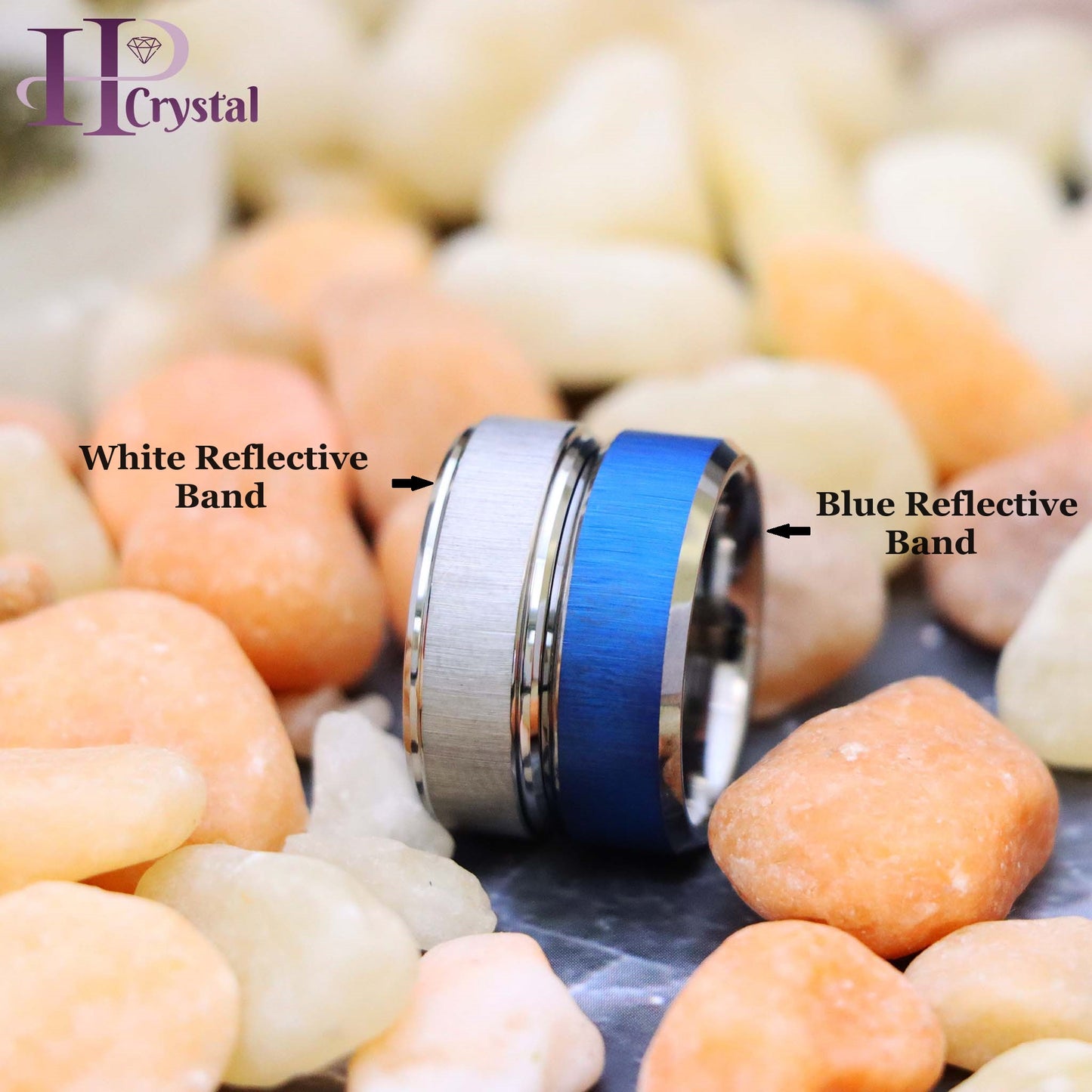 Blue/White IP Reflective Finish Beveled Edge Tungsten Ring