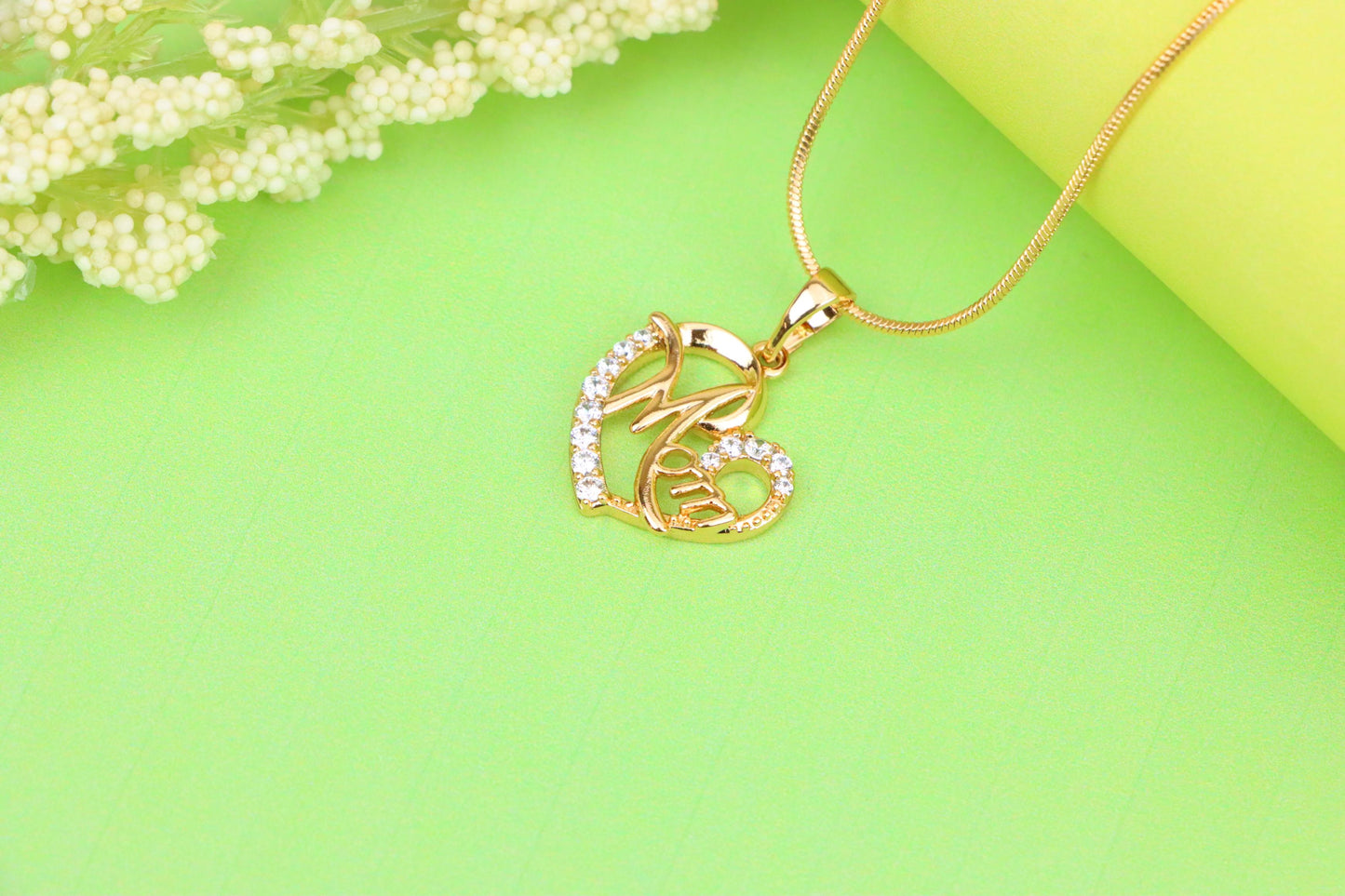 Rose Gold Heart Pendant with Sparkling 'Mom' Letter Design, XPPT1241 (2124-7)