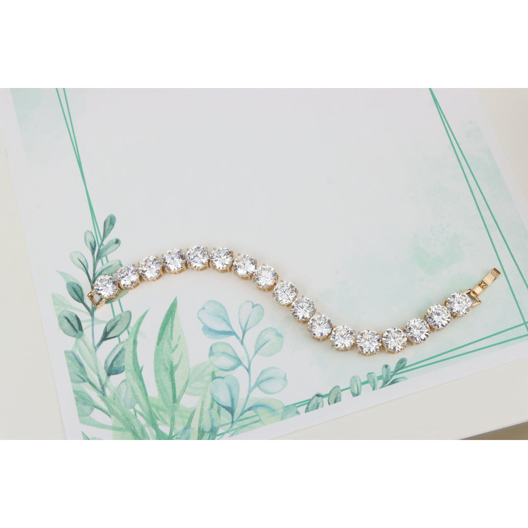 Rose Gold Plated Brass Bracelet with Large Sparkling Round Stones, XPBL0925 (2093-4)