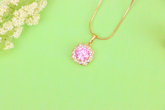 Pink Round Pendant with Sparkling Halo in Rose Gold, XPPT1636 (2149-6)