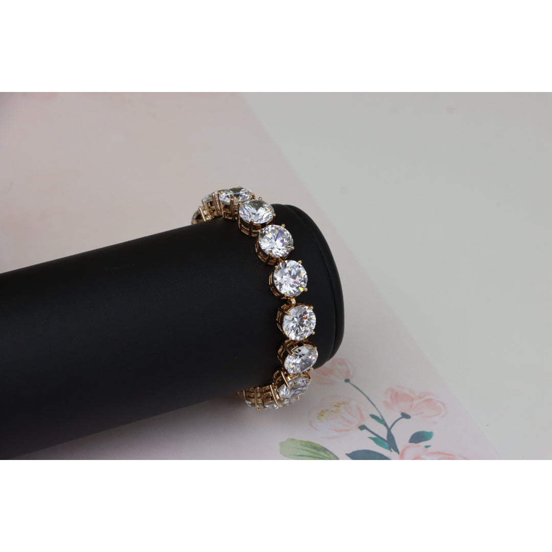 Rose Gold Plated Brass Bracelet with Large Sparkling Round Stones, XPBL0925 (2093-4)