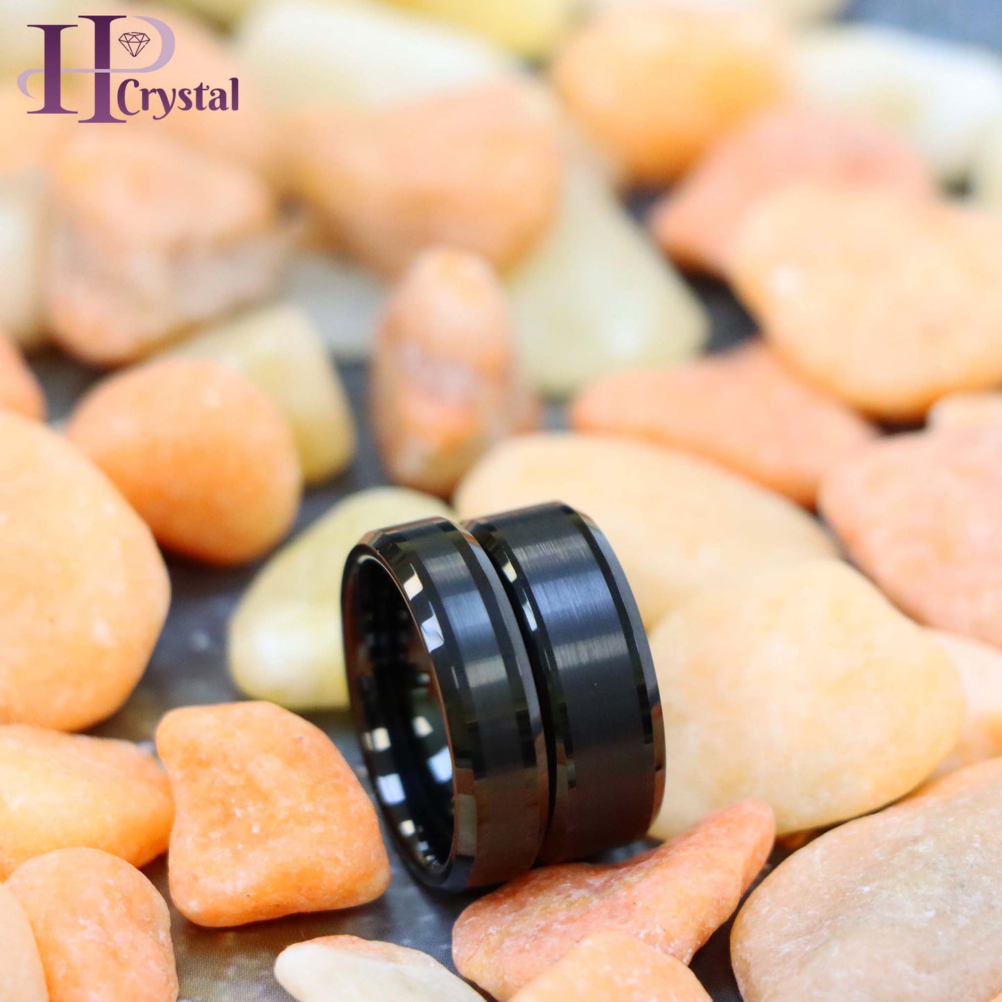 Black IP Plated Brushed Center Beveled Edge Tungsten Ring
