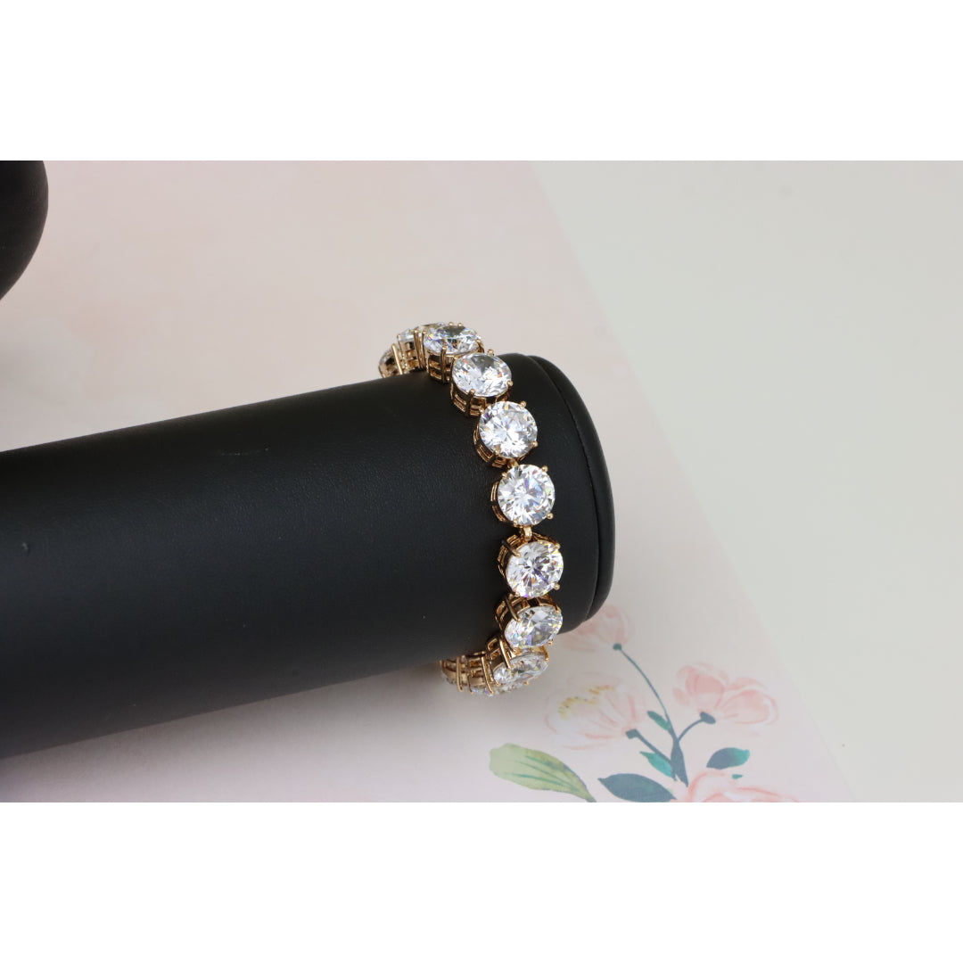 Rose Gold Plated Brass Bracelet with Large Sparkling Round Stones, XPBL0925 (2093-4)