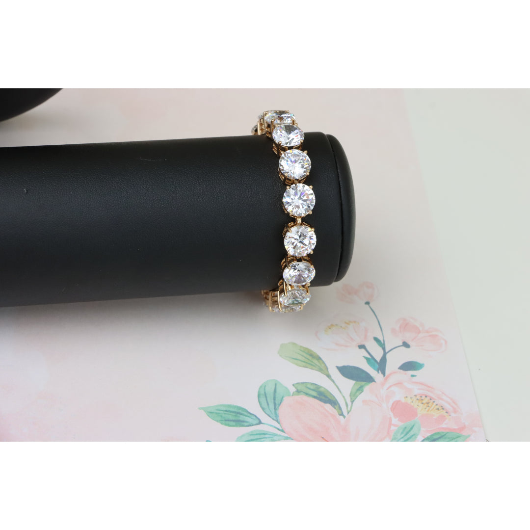 Rose Gold Plated Brass Bracelet with Large Sparkling Round Stones, XPBL0925 (2093-4)