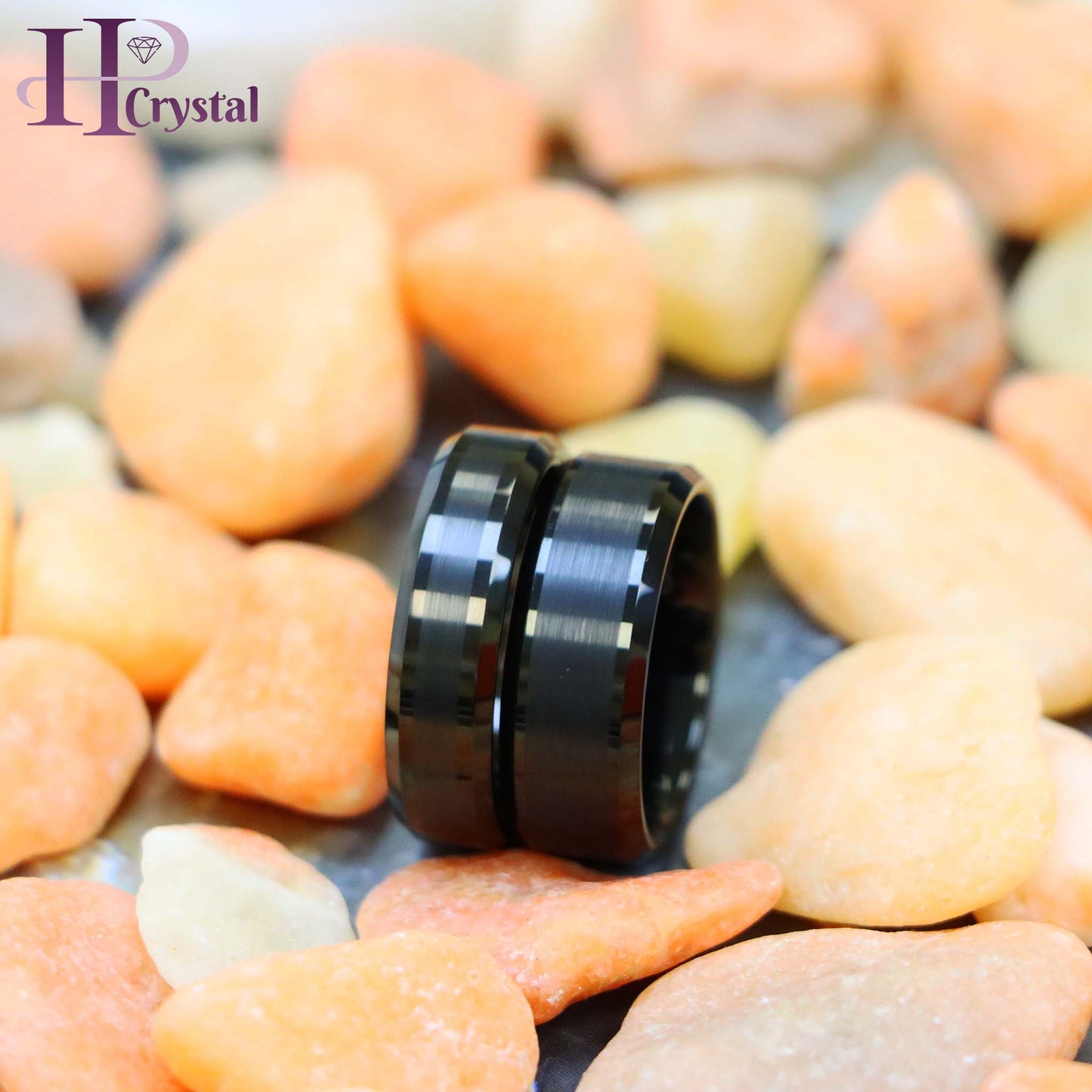 Black IP Plated Brushed Center Beveled Edge Tungsten Ring