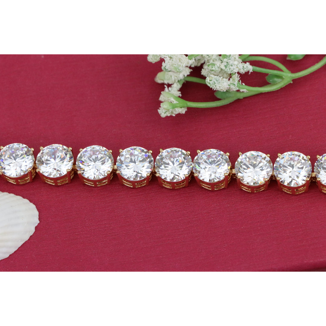 Rose Gold Plated Brass Bracelet with Large Sparkling Round Stones, XPBL0925 (2093-4)