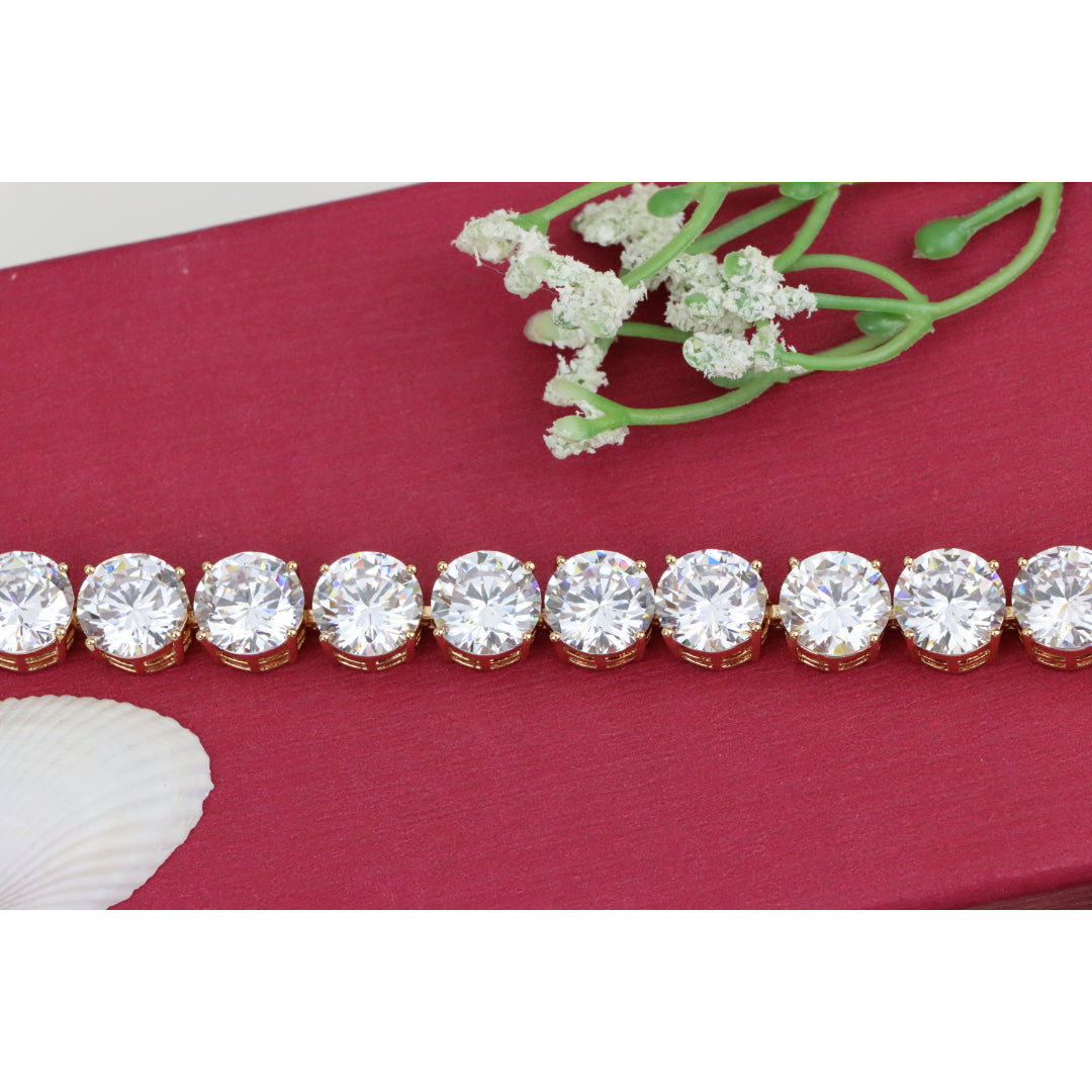 Rose Gold Plated Brass Bracelet with Large Sparkling Round Stones, XPBL0925 (2093-4)