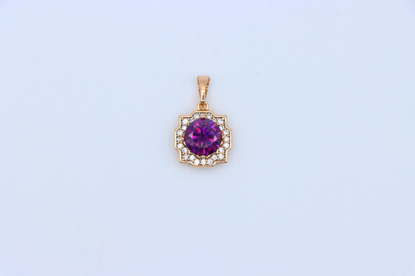 Purple Round Pendant in Rose Gold with Halo Detailing, XPPT1637 (2149-6)