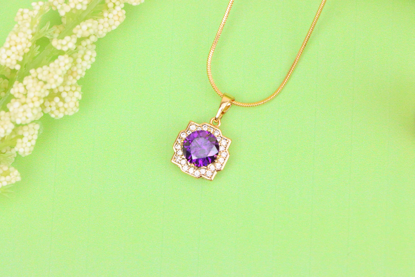 Purple Round Pendant in Rose Gold with Halo Detailing, XPPT1637 (2149-6)