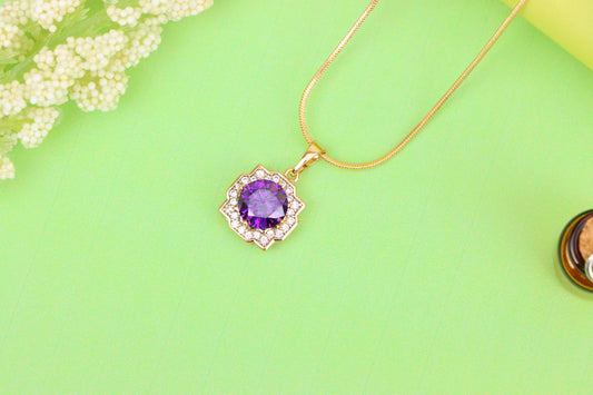Purple Round Pendant in Rose Gold with Halo Detailing, XPPT1637 (2149-6)