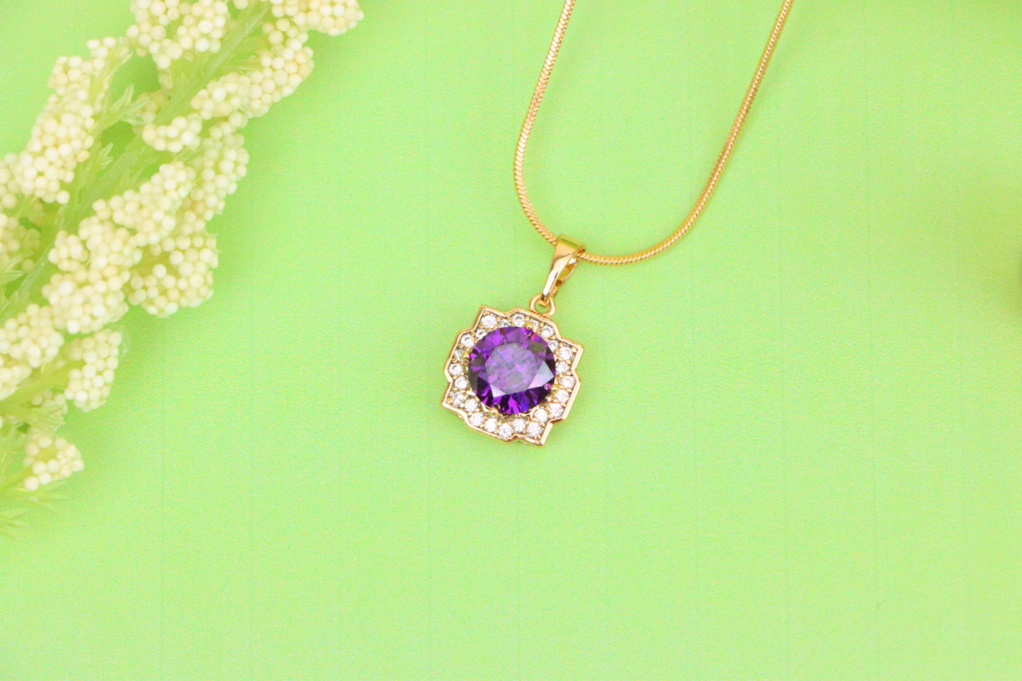 Purple Round Pendant in Rose Gold with Halo Detailing, XPPT1637 (2149-6)