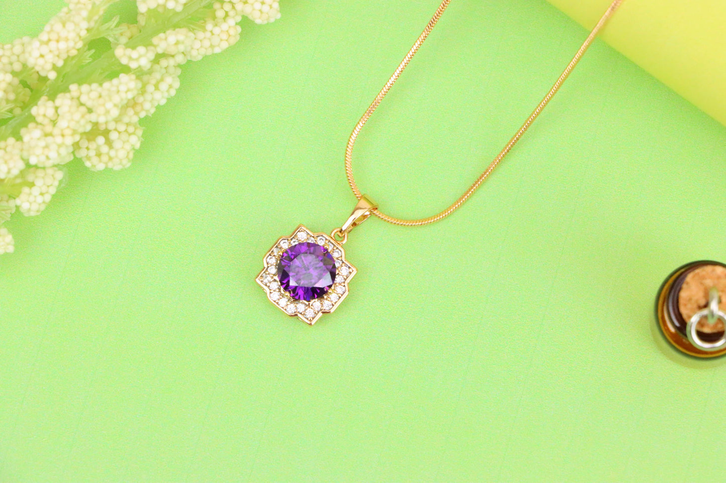 Purple Round Pendant in Rose Gold with Halo Detailing, XPPT1637 (2149-6)