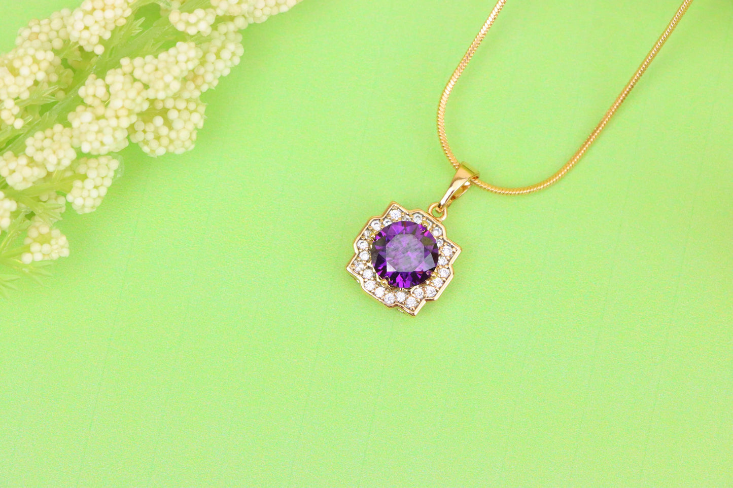 Purple Round Pendant in Rose Gold with Halo Detailing, XPPT1637 (2149-6)