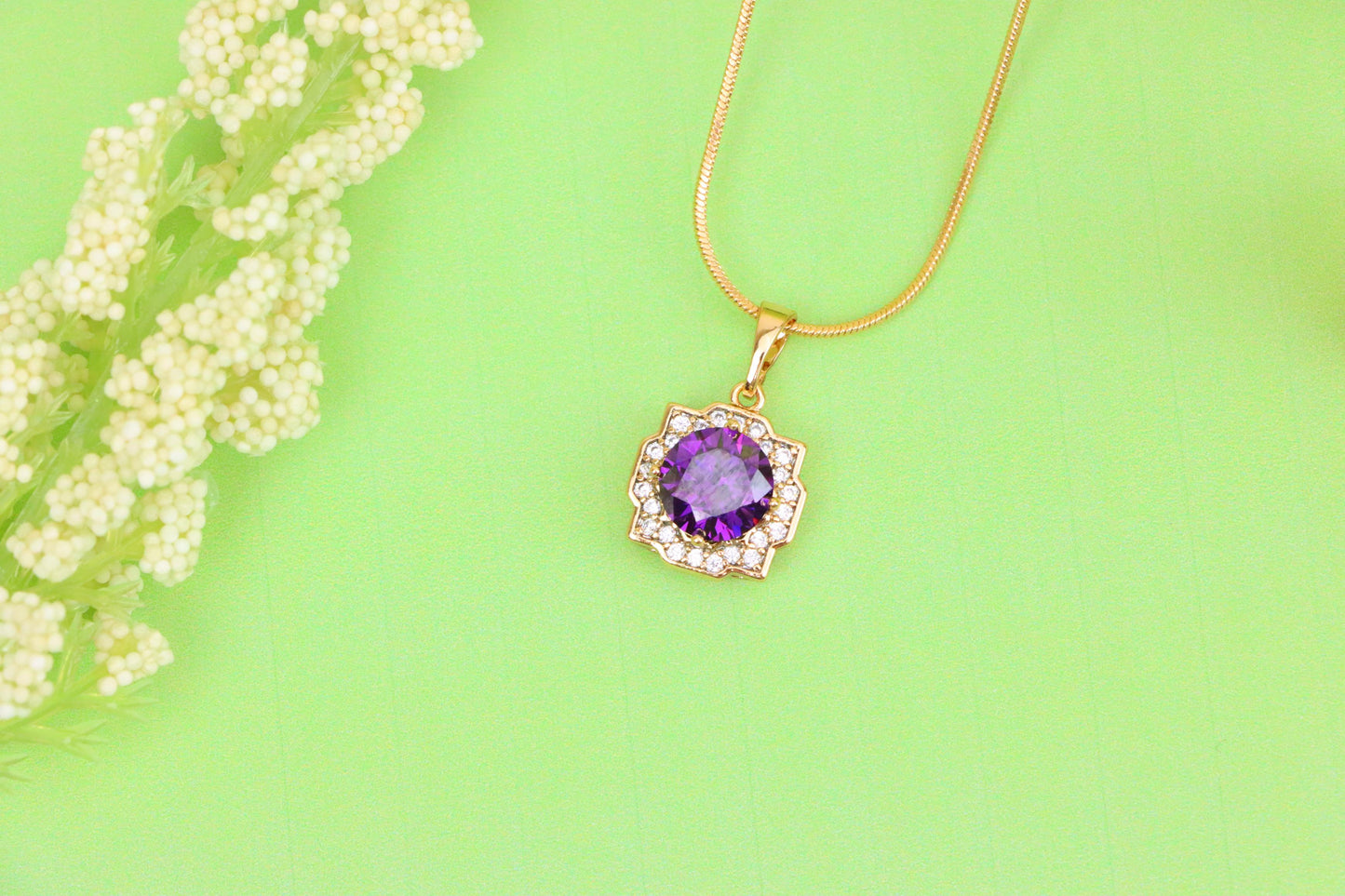 Purple Round Pendant in Rose Gold with Halo Detailing, XPPT1637 (2149-6)