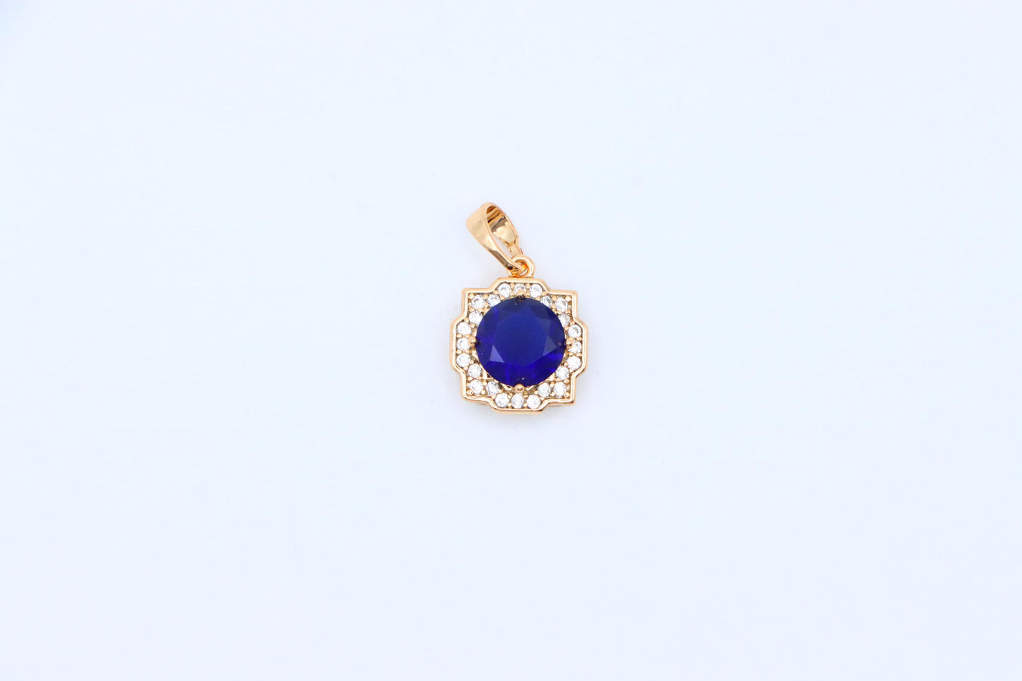 Blue Round Pendant in Gold with Crystal Halo, XPPT1638 (2149-6)