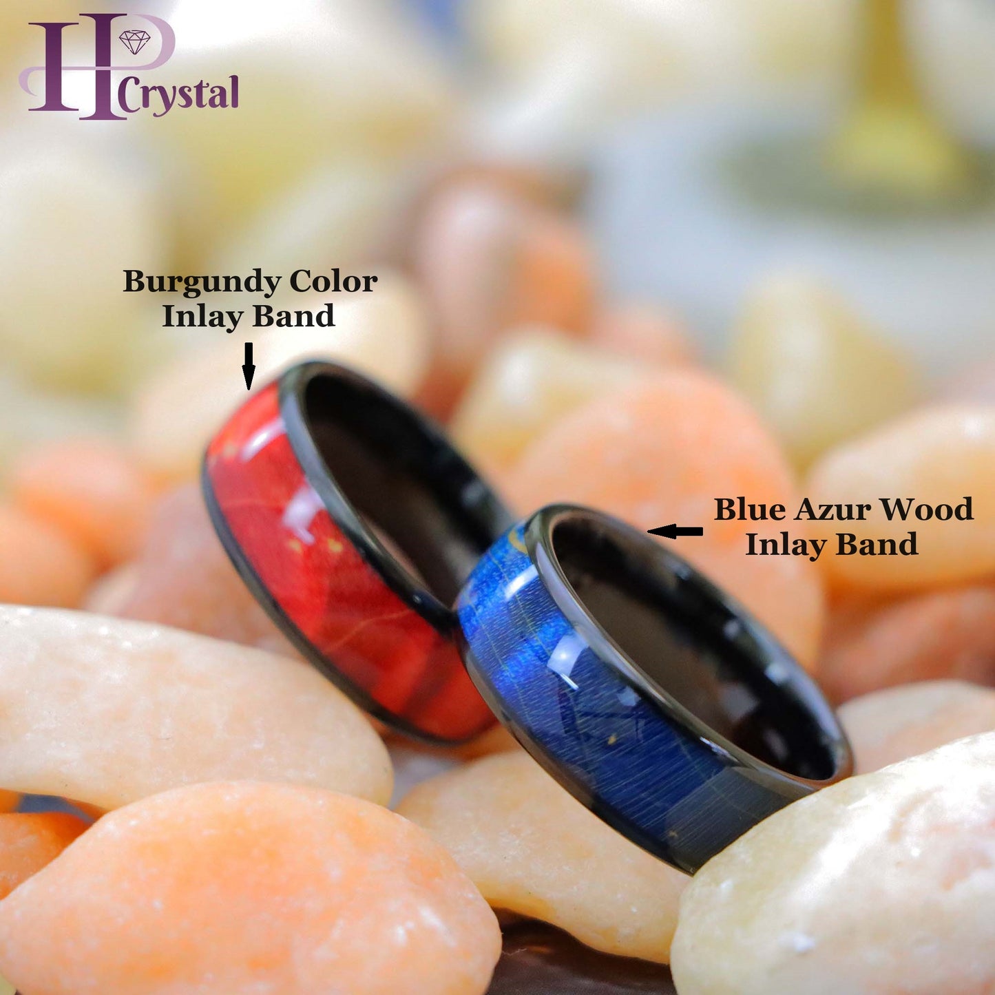 Black IP Domed Azure Stain Stabilized Wood/Burgundy Hue Solidified Wood Inlay Tungsten Ring