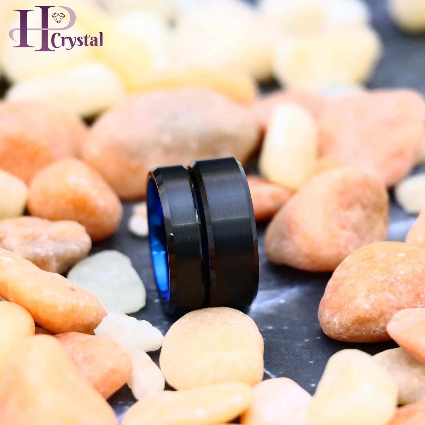 Black Outside Blue Inside IP Plated Tungsten Ring with Brushed Center and Beveled Edge (MARET905)