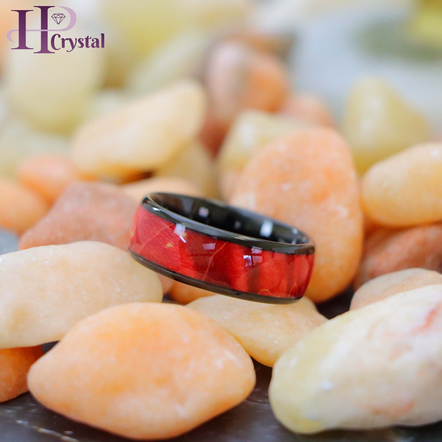 Black IP Domed Azure Stain Stabilized Wood/Burgundy Hue Solidified Wood Inlay Tungsten Ring