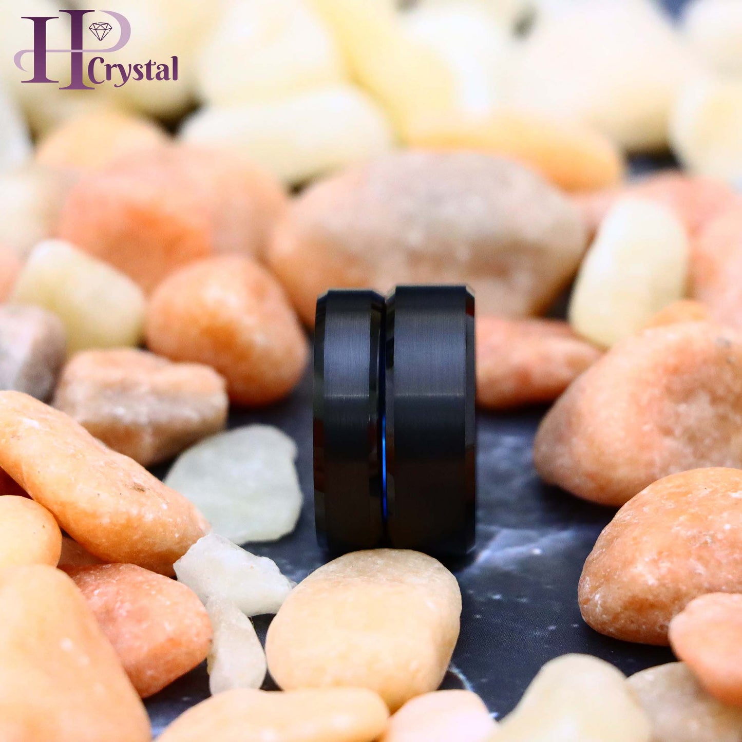 Black Outside Blue Inside IP Plated Tungsten Ring with Brushed Center and Beveled Edge (MARET905)