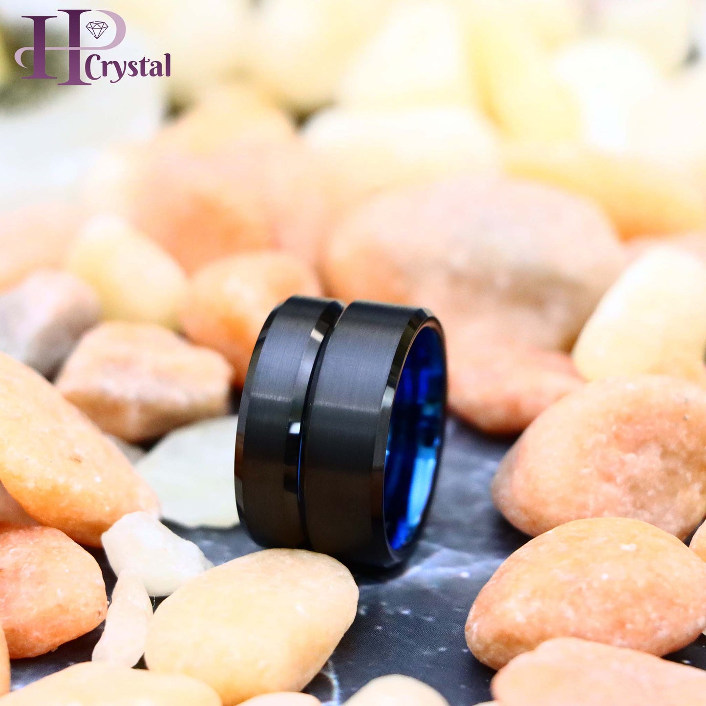Black Outside Blue Inside IP Plated Tungsten Ring with Brushed Center and Beveled Edge (MARET905)