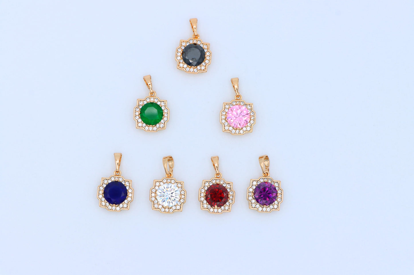 Blue Round Pendant in Gold with Crystal Halo, XPPT1638 (2149-6)