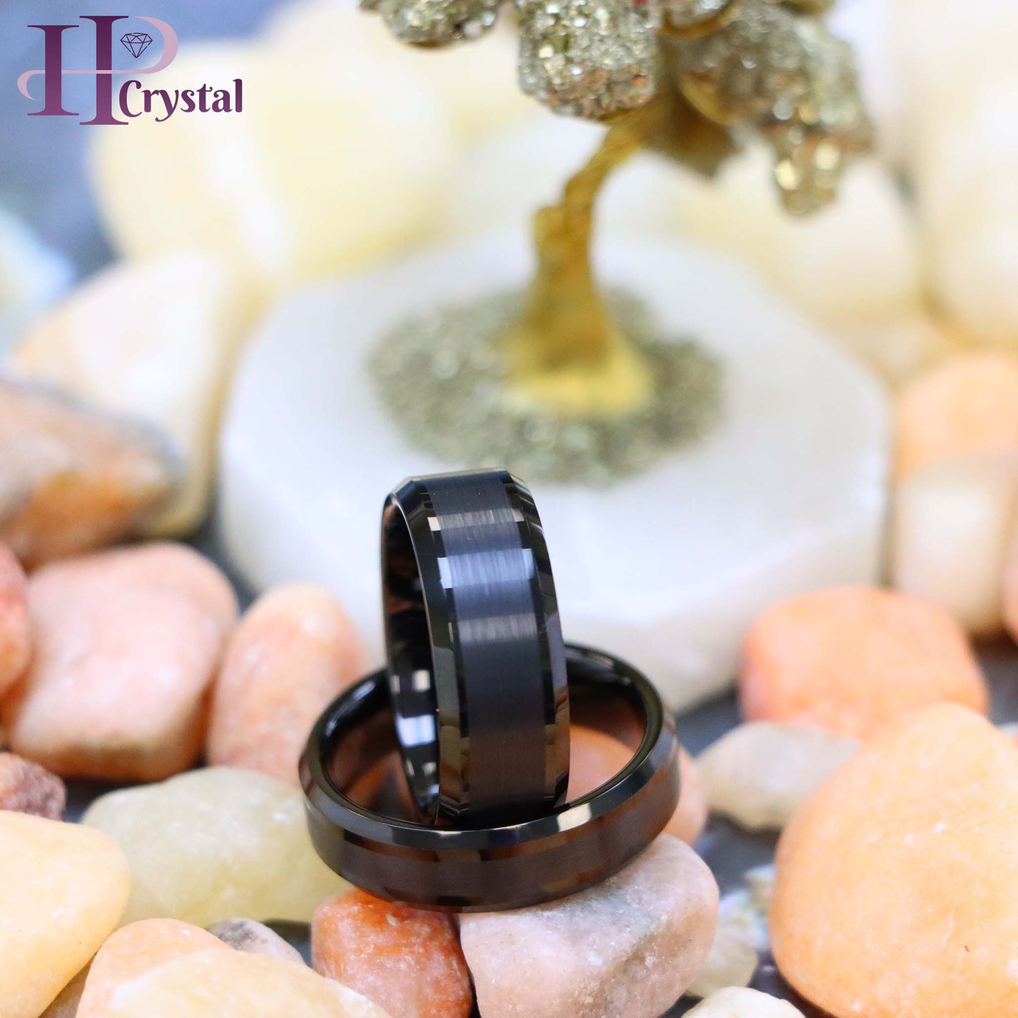 Black IP Plated Brushed Center Beveled Edge Tungsten Ring
