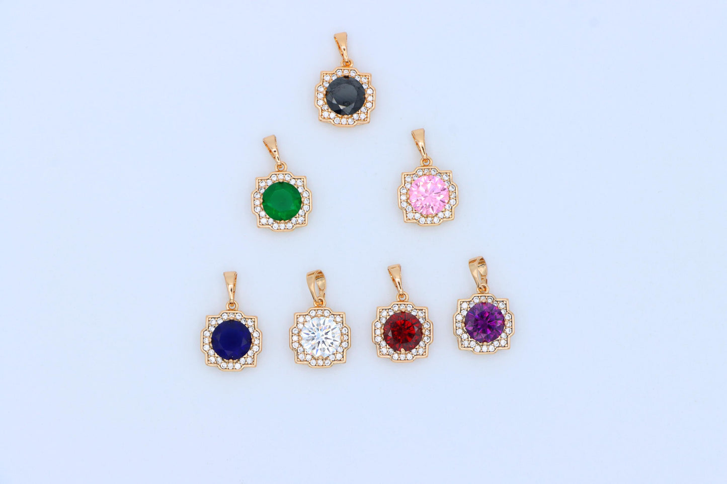 Blue Round Pendant in Gold with Crystal Halo, XPPT1638 (2149-6)