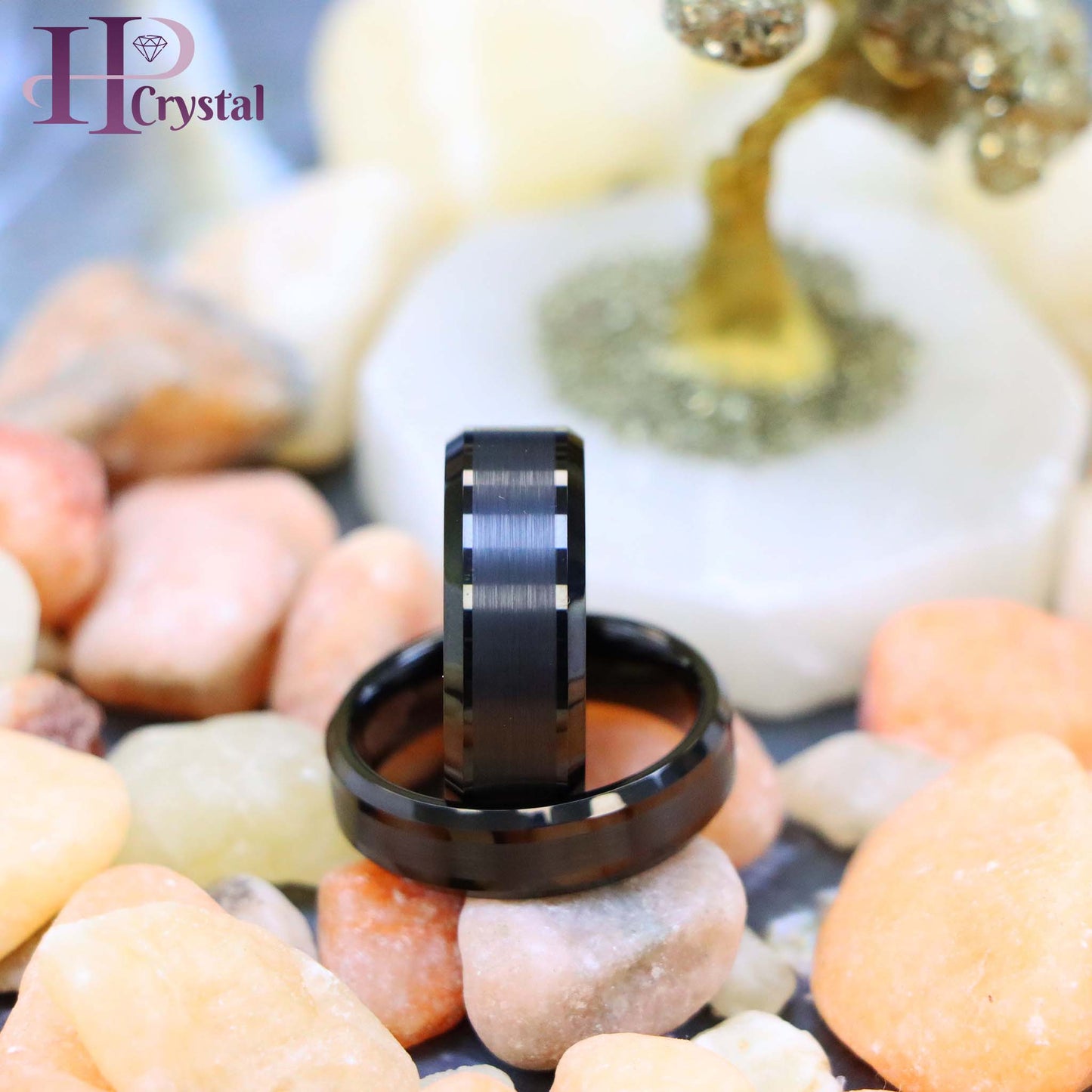Black IP Plated Brushed Center Beveled Edge Tungsten Ring