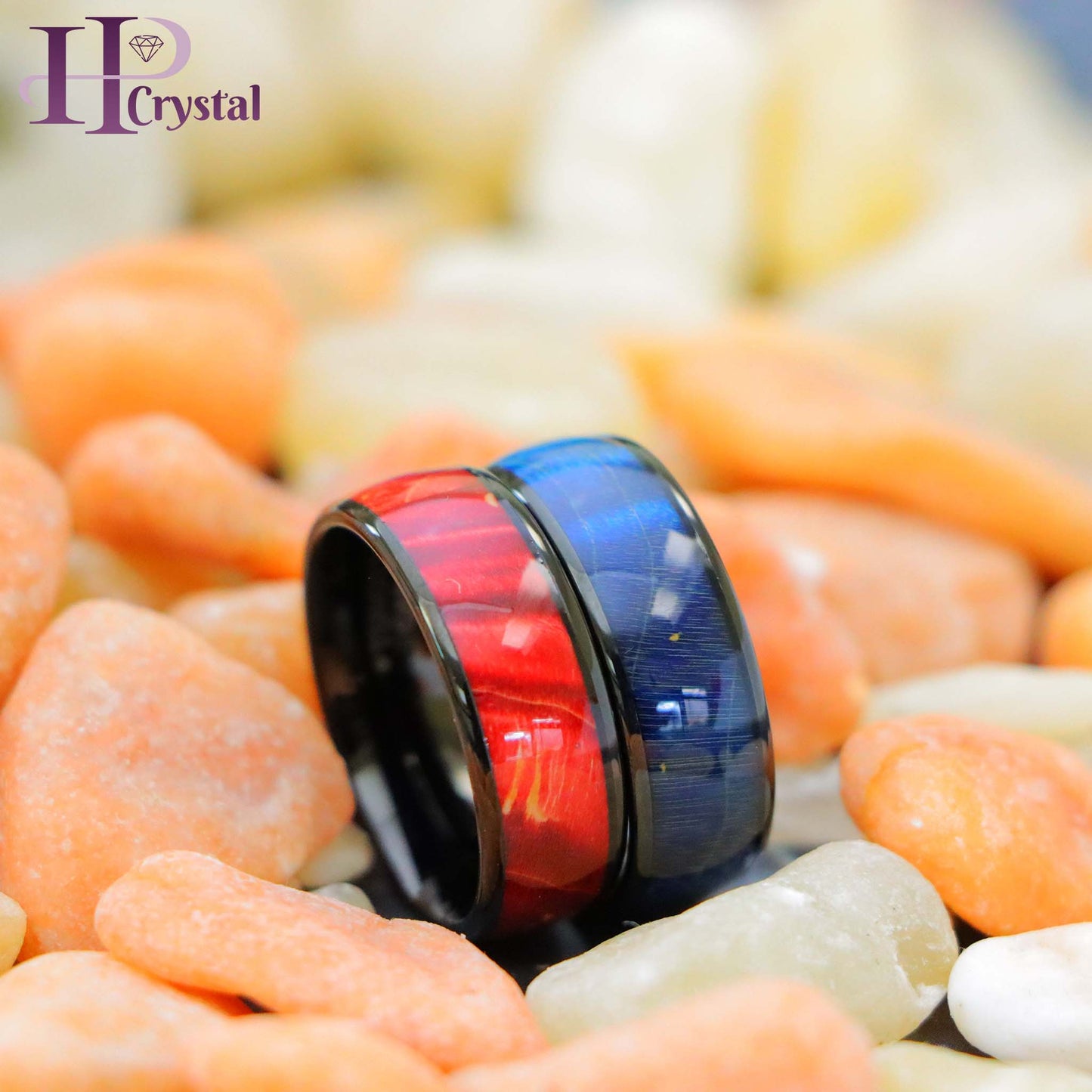 Black IP Domed Azure Stain Stabilized Wood/Burgundy Hue Solidified Wood Inlay Tungsten Ring