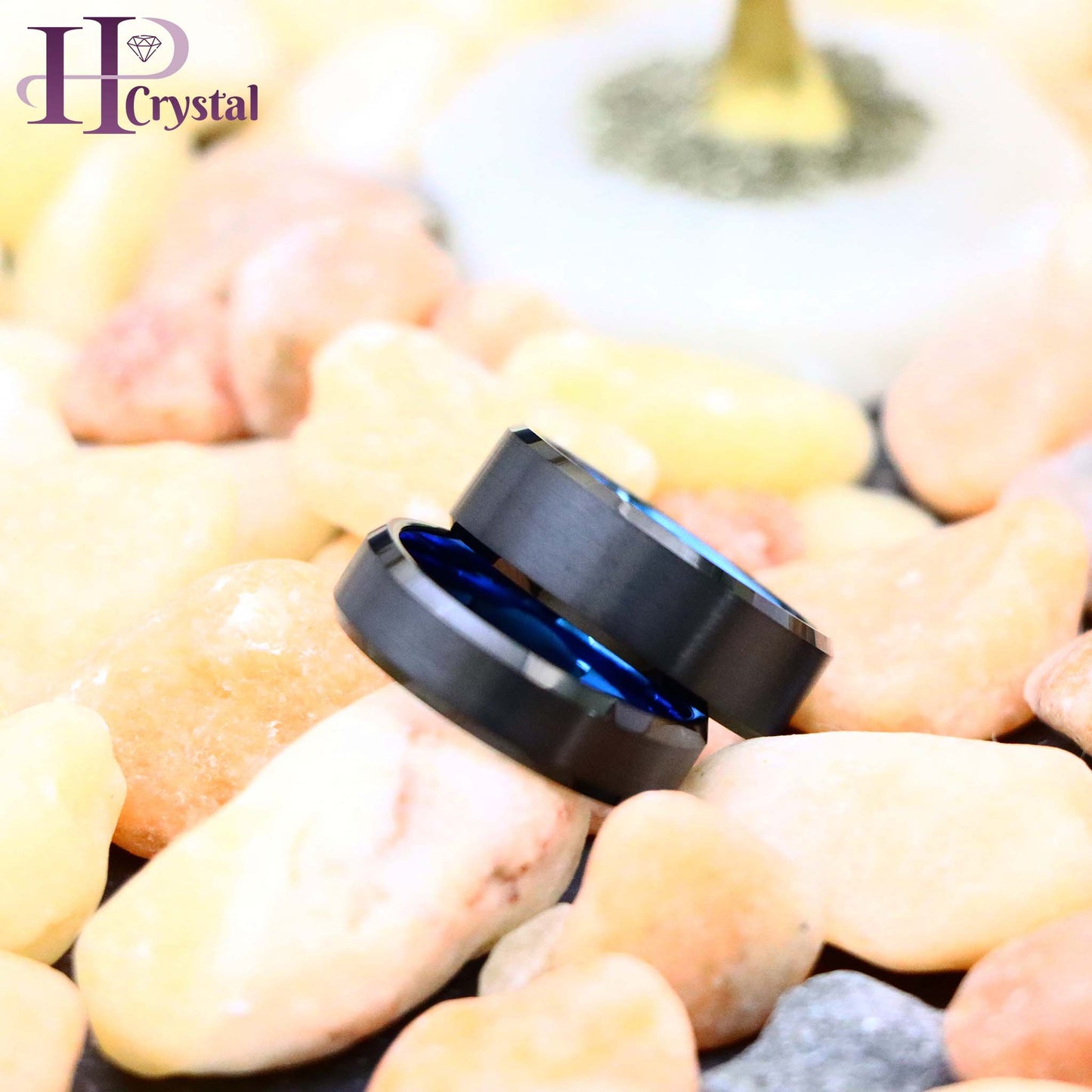 Black Outside Blue Inside IP Plated Tungsten Ring with Brushed Center and Beveled Edge (MARET905)