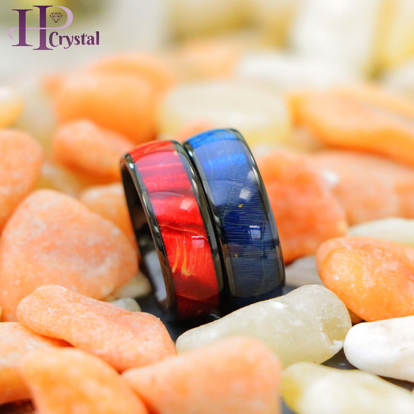 Black IP Domed Azure Stain Stabilized Wood/Burgundy Hue Solidified Wood Inlay Tungsten Ring