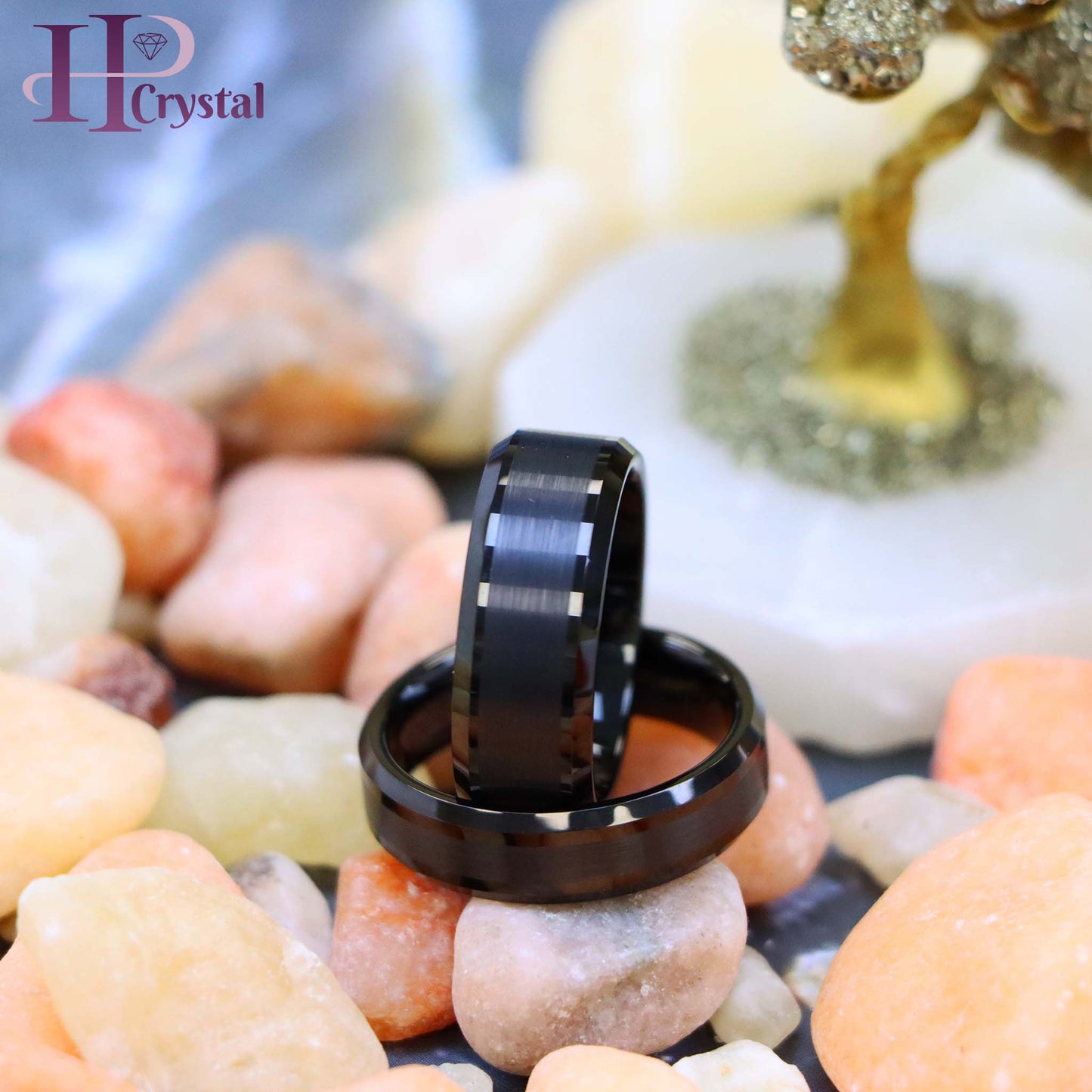 Black IP Plated Brushed Center Beveled Edge Tungsten Ring