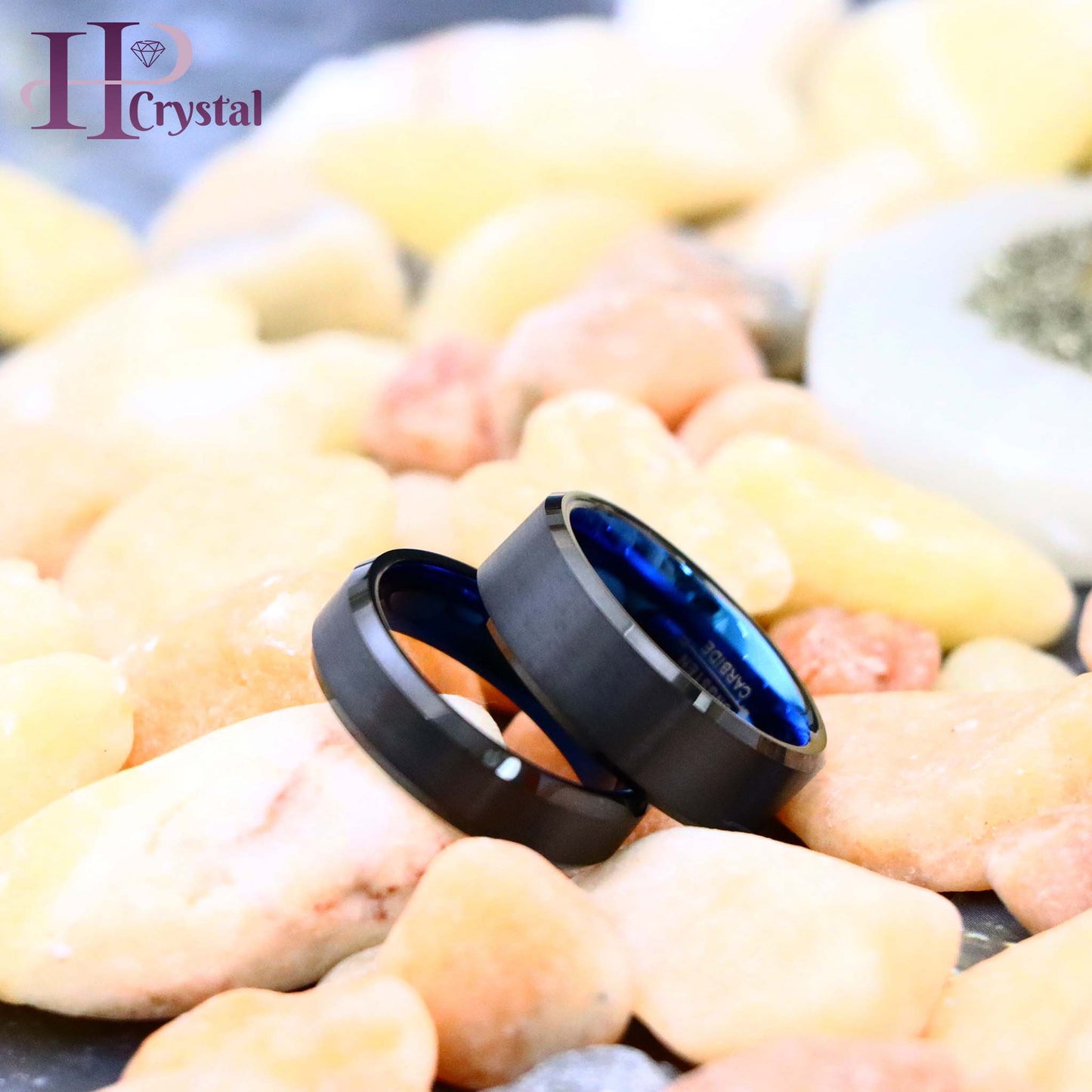 Black Outside Blue Inside IP Plated Tungsten Ring with Brushed Center and Beveled Edge (MARET905)