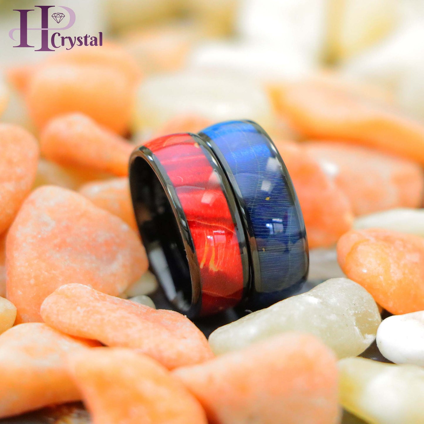 Black IP Domed Azure Stain Stabilized Wood/Burgundy Hue Solidified Wood Inlay Tungsten Ring