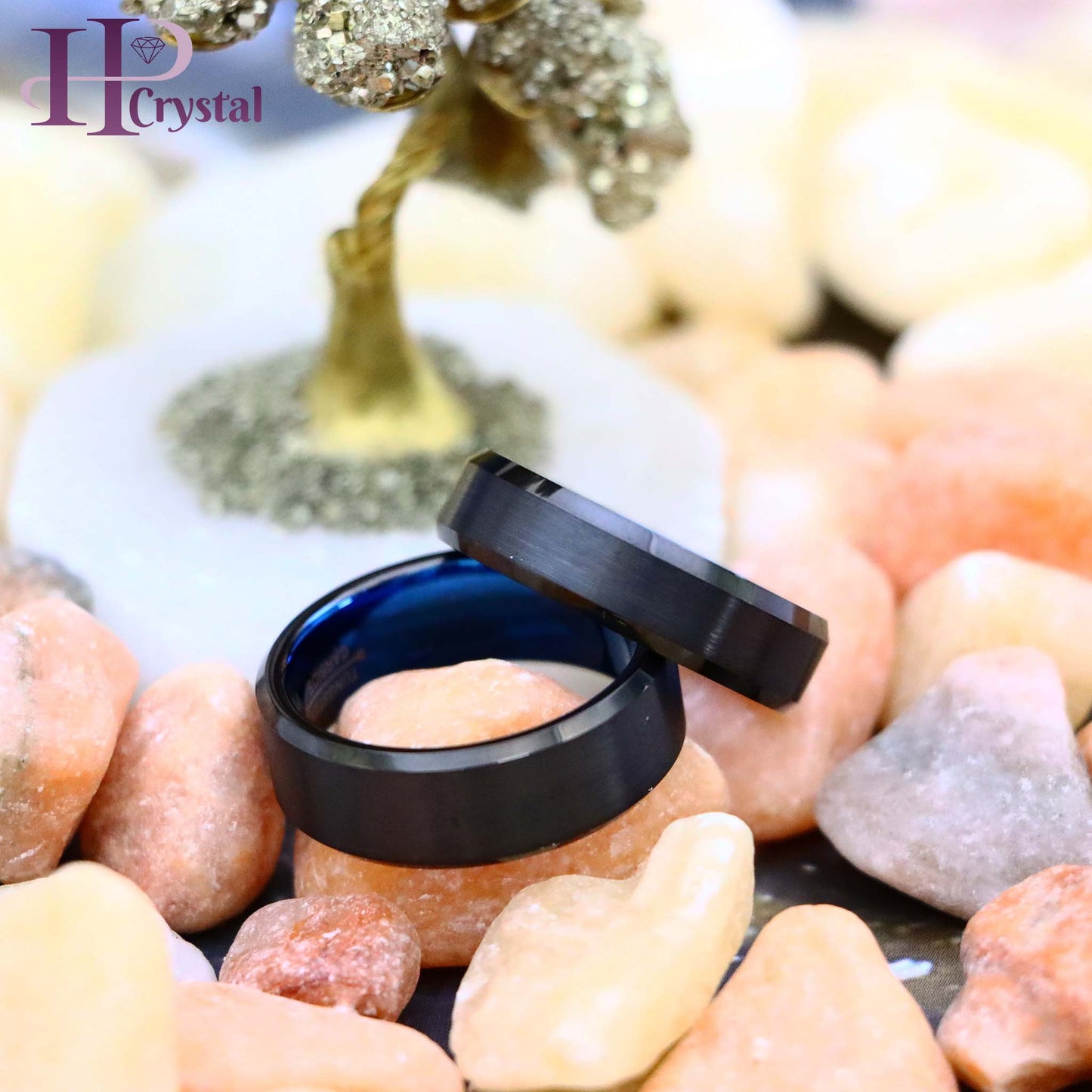 Black Outside Blue Inside IP Plated Tungsten Ring with Brushed Center and Beveled Edge (MARET905)