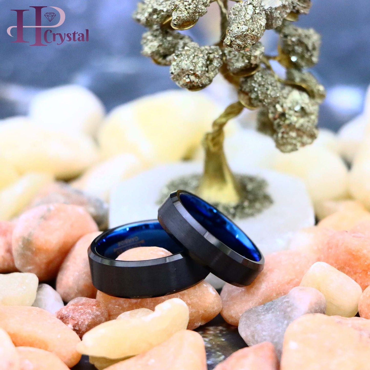 Black Outside Blue Inside IP Plated Tungsten Ring with Brushed Center and Beveled Edge (MARET905)
