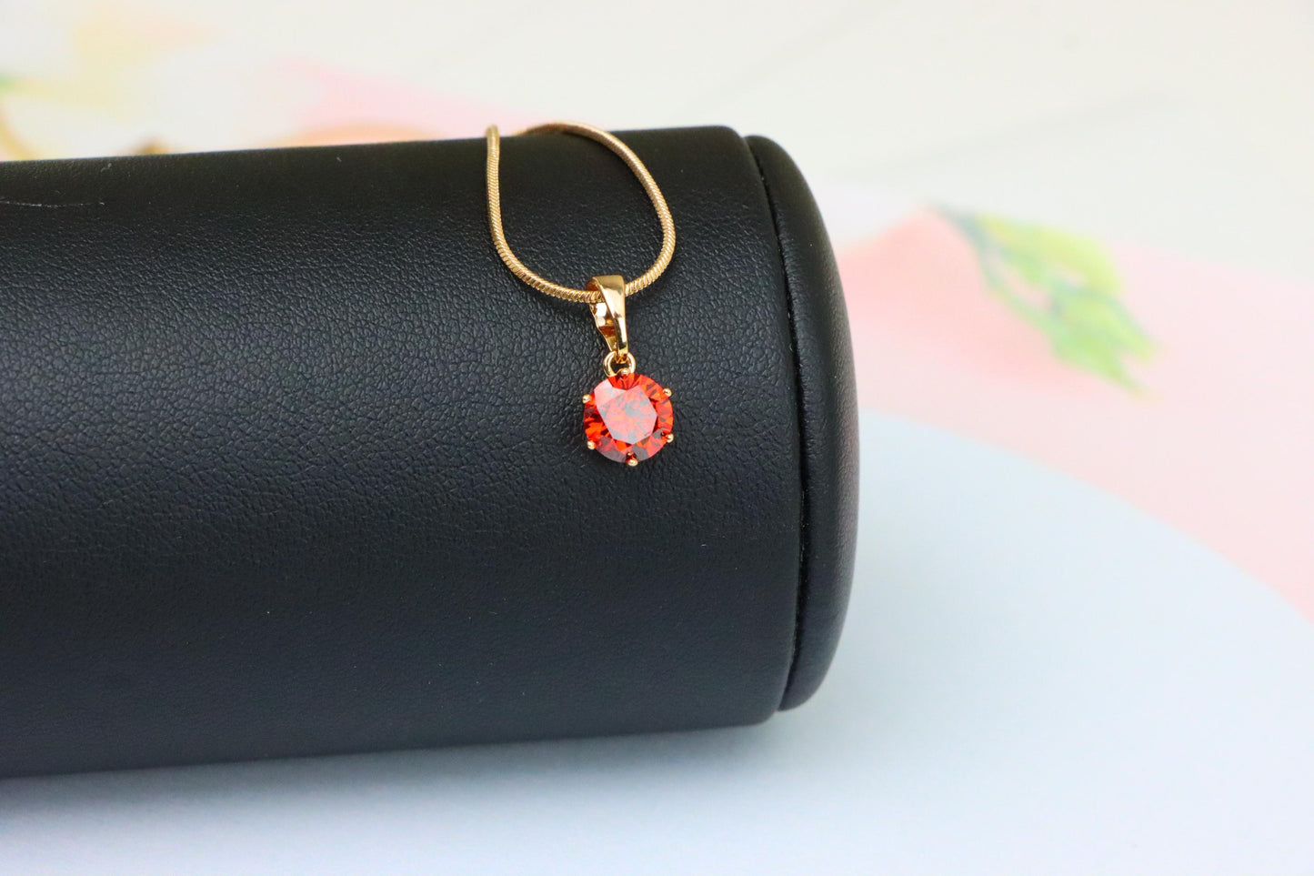Radiant Red Round Pendant in Gold – Sparkle Elegance, XPPT1639 (2149-7)