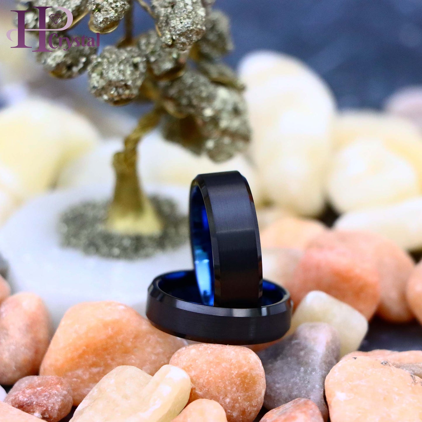 Black Outside Blue Inside IP Plated Tungsten Ring with Brushed Center and Beveled Edge (MARET905)