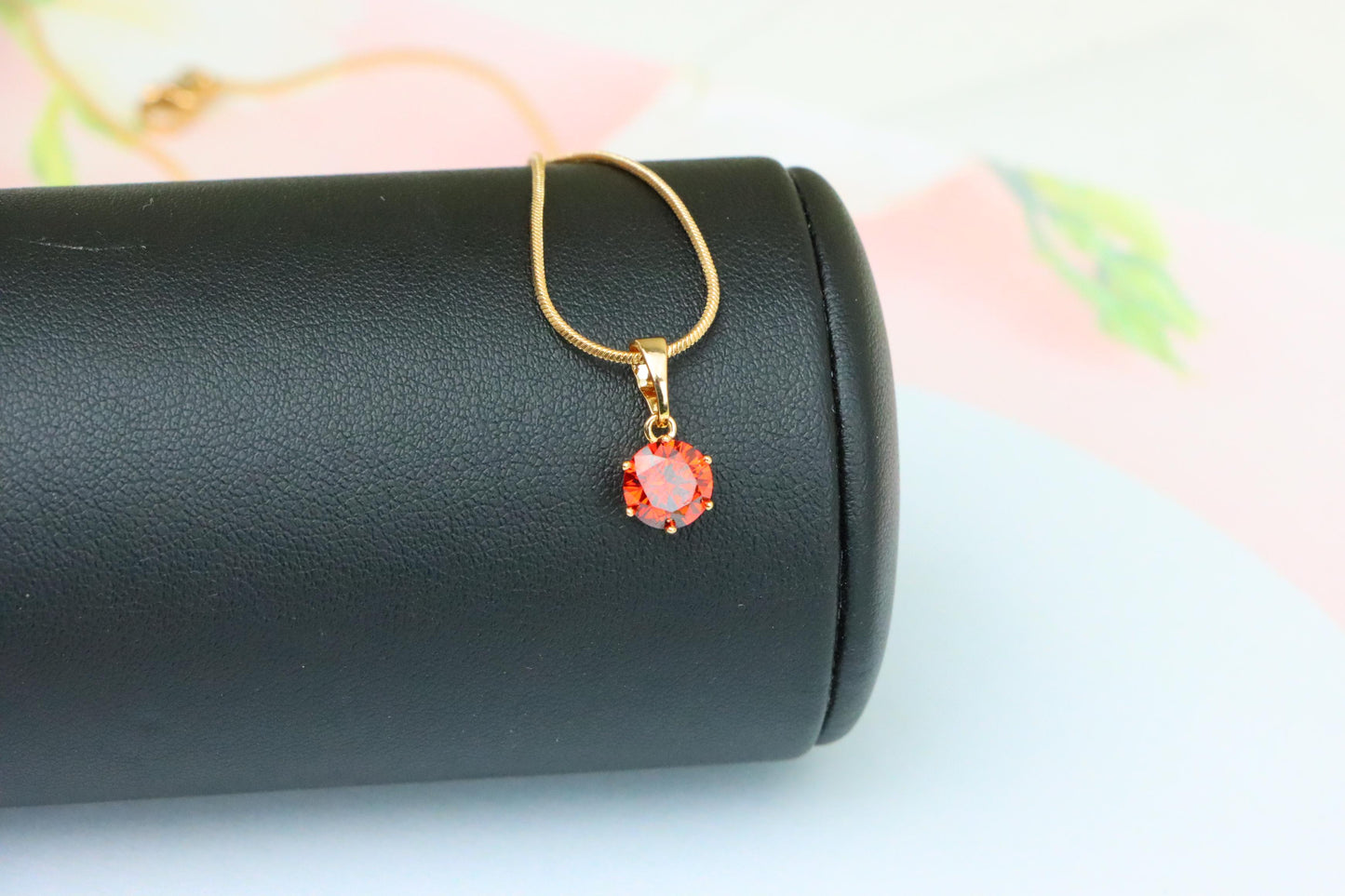 Radiant Red Round Pendant in Gold – Sparkle Elegance, XPPT1639 (2149-7)