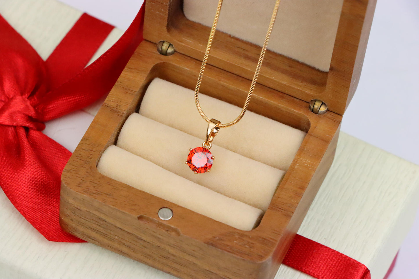 Radiant Red Round Pendant in Gold – Sparkle Elegance, XPPT1639 (2149-7)